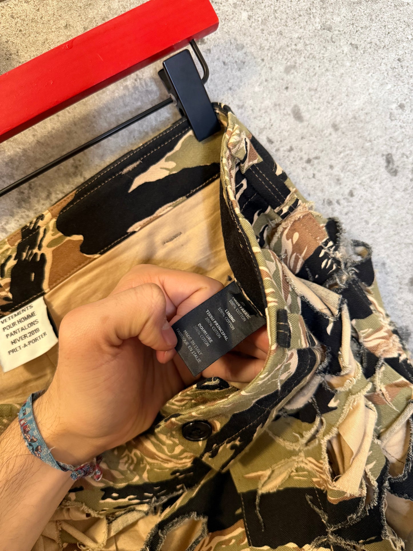 Vetements laser cut camo pants