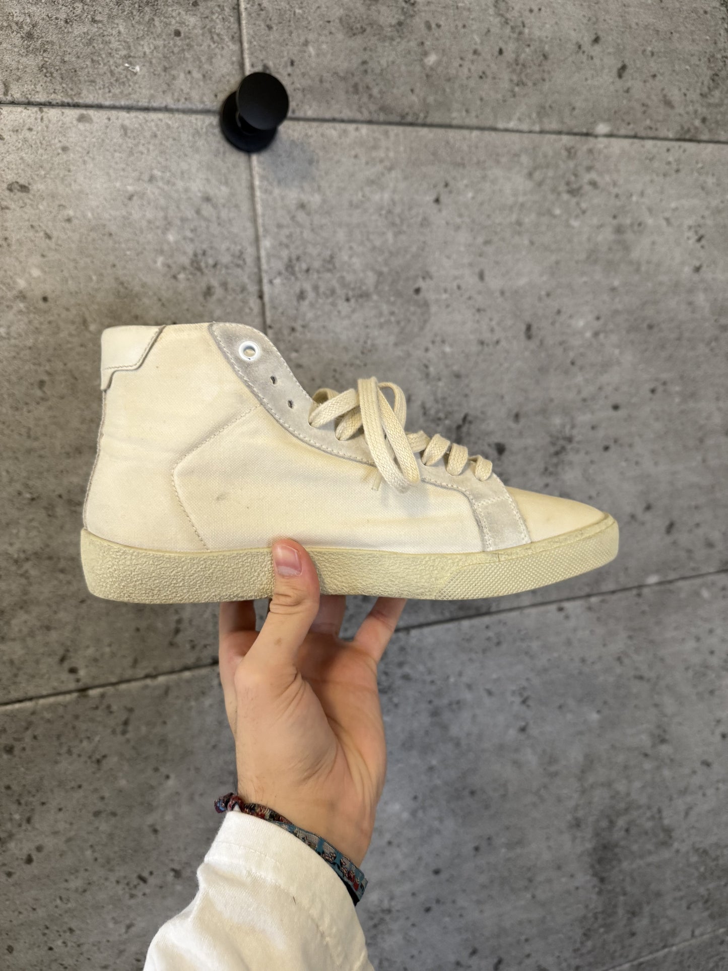 Saint Laurent thrashed canvas logo high top sneakers