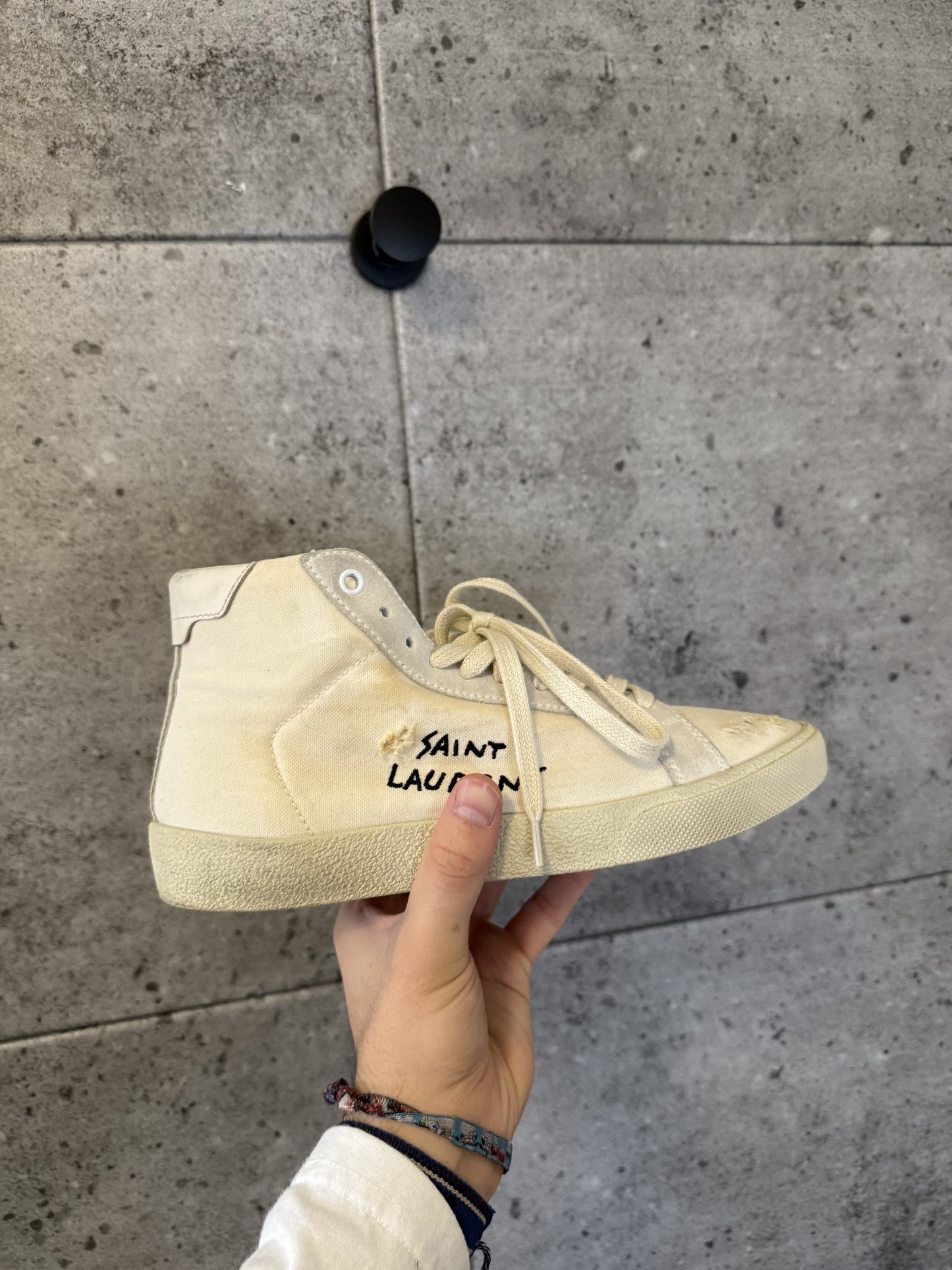 Saint Laurent thrashed canvas logo high top sneakers