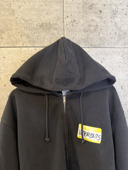 Vetements name tag zip up hoodie