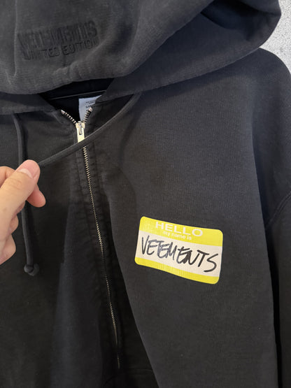 Vetements name tag zip up hoodie