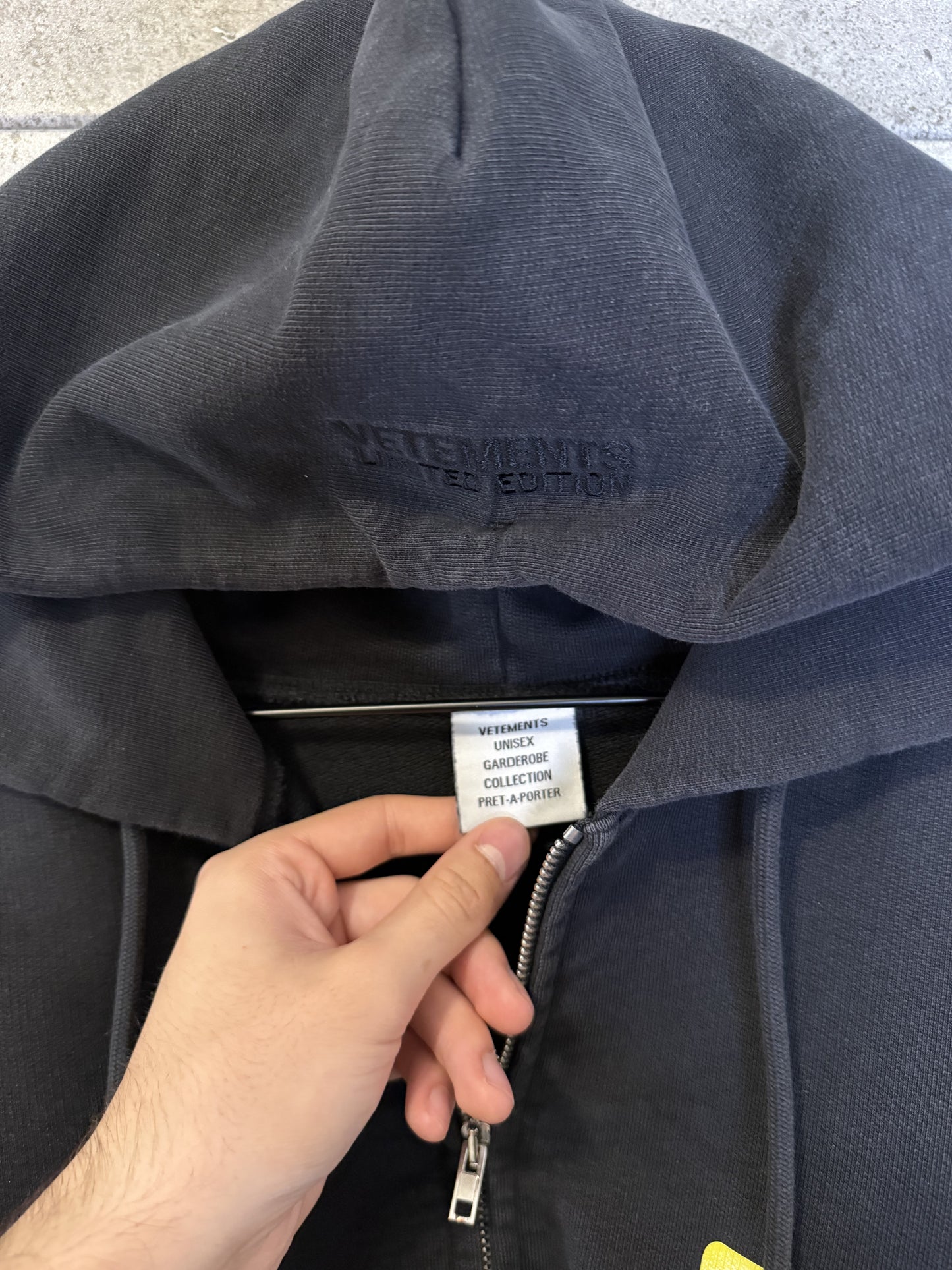 Vetements name tag zip up hoodie